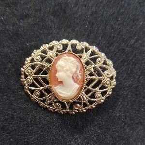 Elegant Gold Cameo Brooch